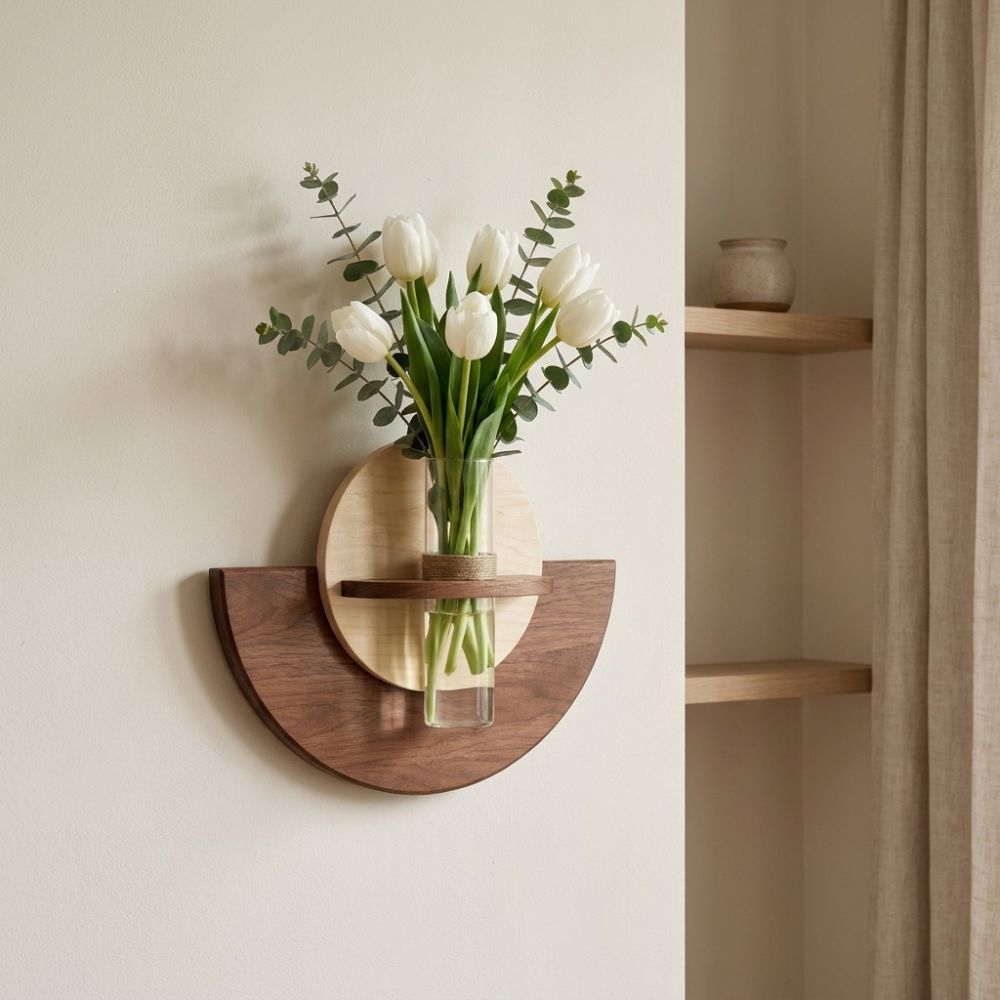 Flower Wall Panel - Prateleira de Parede Oval de Madeira